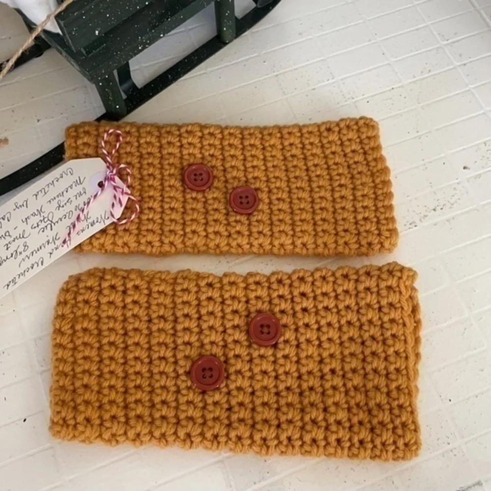 Handmade Texting Gaming Fingerless Gloves Sunflower Yellow Buttons Gift